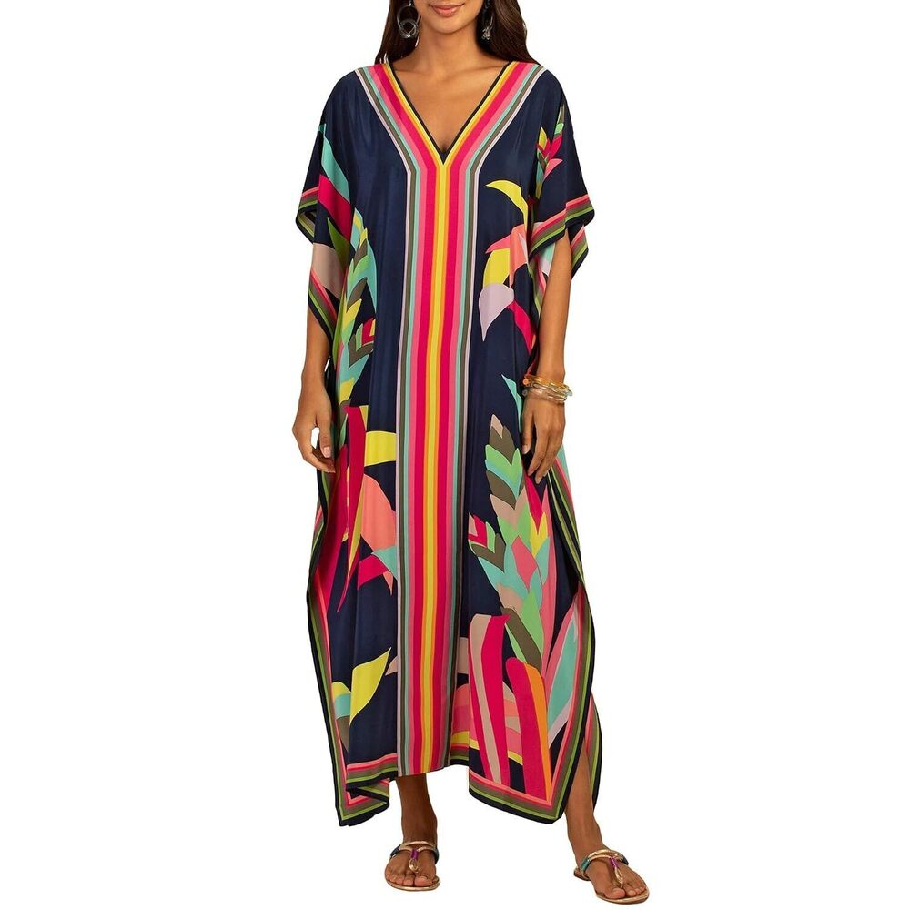 Kaftan Dress Plus Size Women Navy Maxi Beach Cover Up
